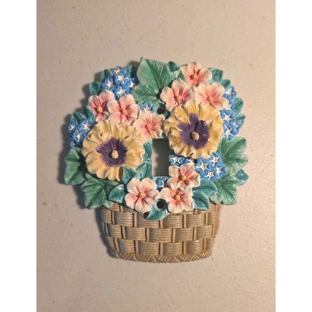 Vintage Floral Light Switch Cover 3D Flower Basket Wall Plaque Cottage Decor